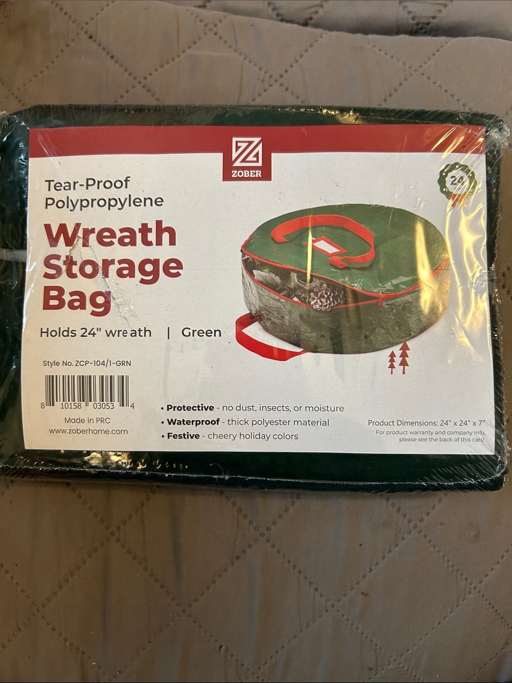 Green Wreath Storage Bag - Tear-Proof Polypropylene